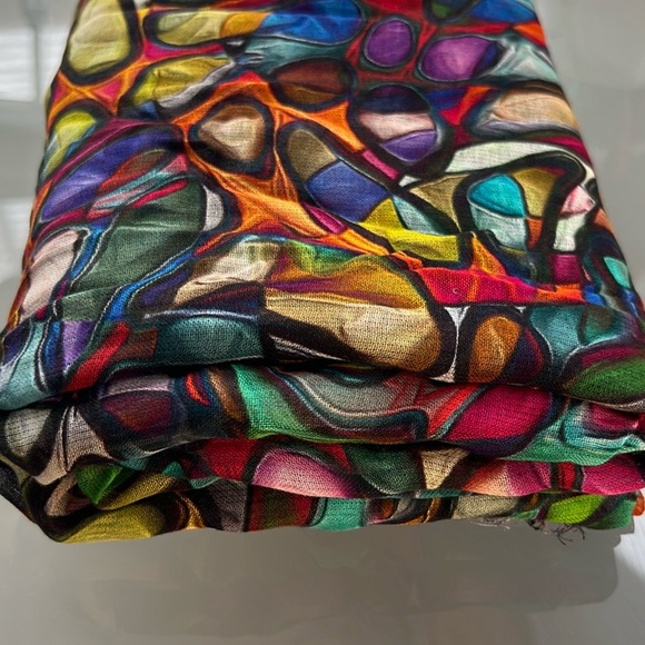⭕️Vibrant Multicolor Modal/Silk Oblong Lightweight Circle Design Scarf—Namaskar - Picture 12 of 17